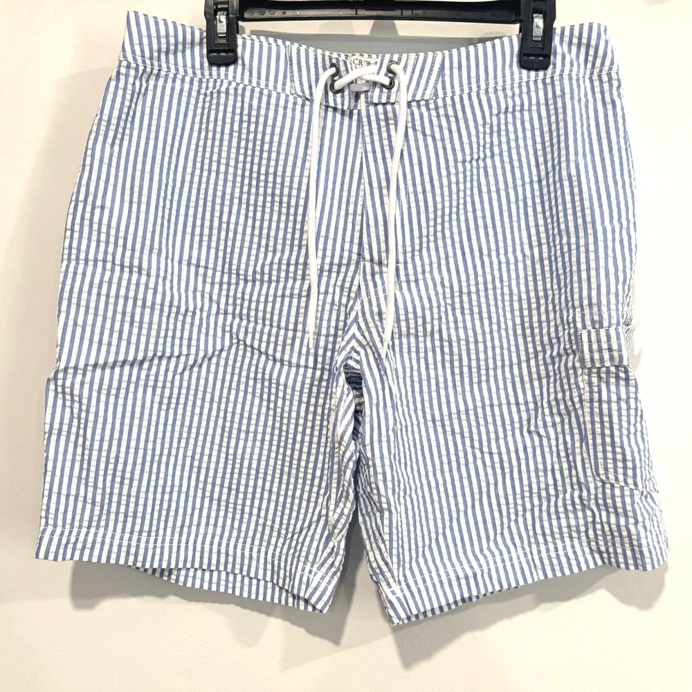 J Crew Swimwear Mens Striped Board Shorts 35 Seersucker Preppy Nautical 21252
